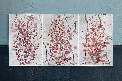 Autumn leaves on a marble background Glass art print