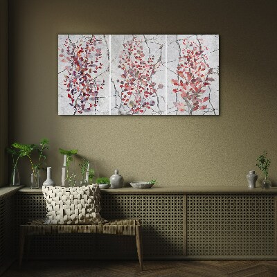Autumn leaves on a marble background Glass art print