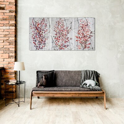Autumn leaves on a marble background Glass art print