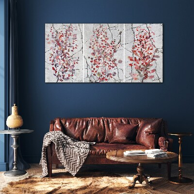 Autumn leaves on a marble background Glass art print