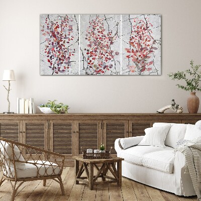 Autumn leaves on a marble background Glass art print