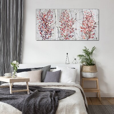 Autumn leaves on a marble background Glass art print