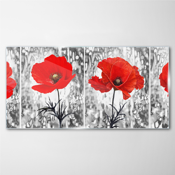 Red poppies on a glass background Wall art on glass