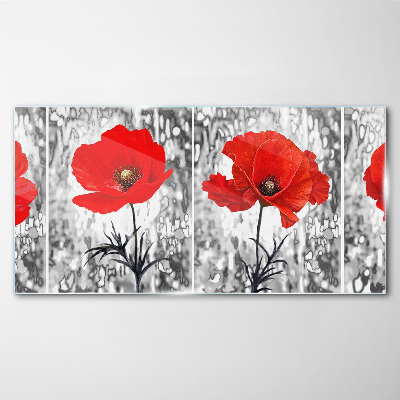 Red poppies on a glass background Wall art on glass