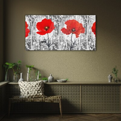Red poppies on a glass background Wall art on glass