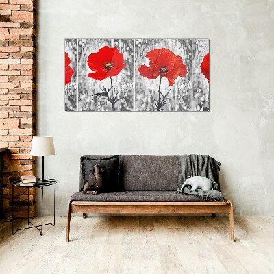 Red poppies on a glass background Wall art on glass