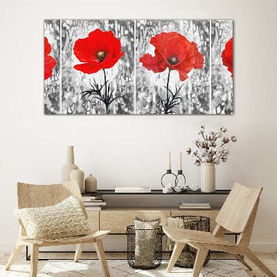 Red poppies on a glass background Wall art on glass