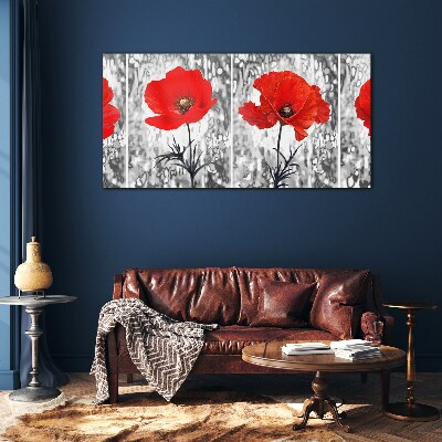 Red poppies on a glass background Wall art on glass