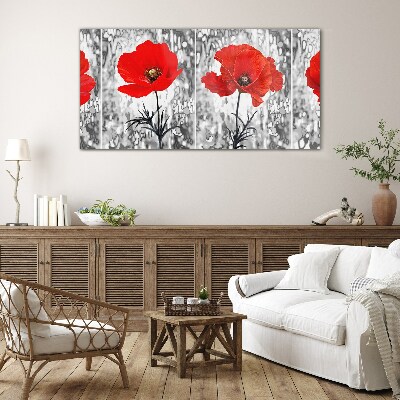 Red poppies on a glass background Wall art on glass