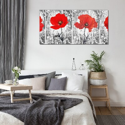 Red poppies on a glass background Wall art on glass