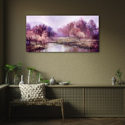 Spring landscape in shades of pink Wall art on glass