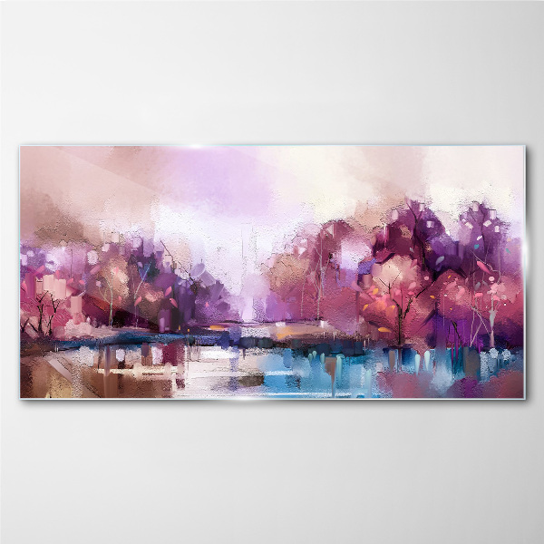 Pink reflections in a winter landscape Glass art print