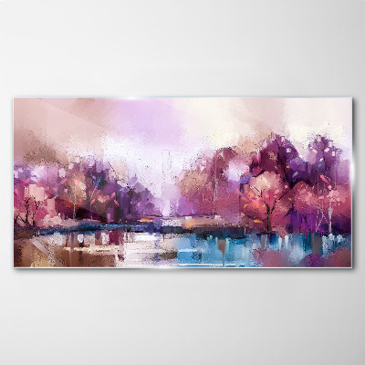 Pink reflections in a winter landscape Glass art print