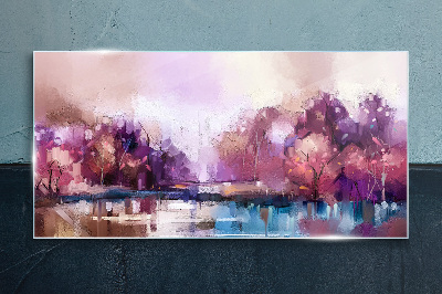 Pink reflections in a winter landscape Glass art print
