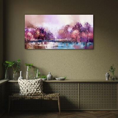 Pink reflections in a winter landscape Glass art print