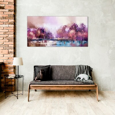 Pink reflections in a winter landscape Glass art print