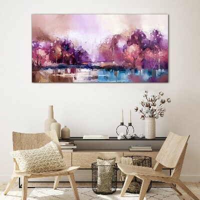 Pink reflections in a winter landscape Glass art print