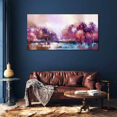 Pink reflections in a winter landscape Glass art print