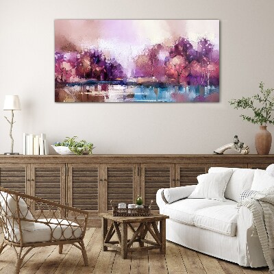 Pink reflections in a winter landscape Glass art print
