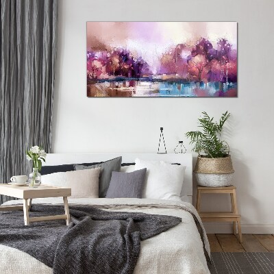 Pink reflections in a winter landscape Glass art print