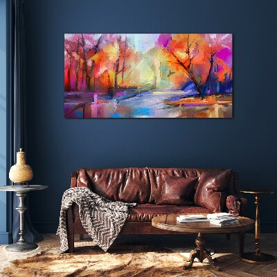 Colorful autumn landscape Wall art on glass