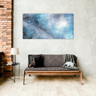Cosmic nebula in shades of blue Glass art print