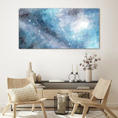 Cosmic nebula in shades of blue Glass art print