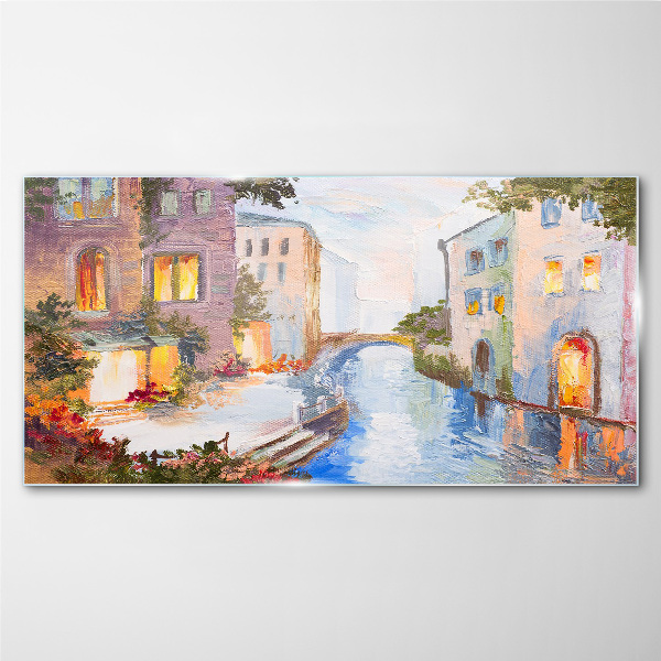 The charming canals in the city Wall art on glass