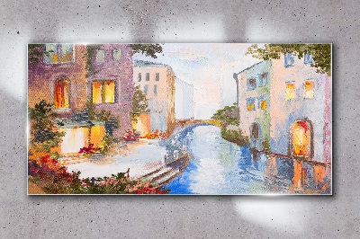 The charming canals in the city Wall art on glass