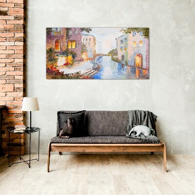 The charming canals in the city Wall art on glass