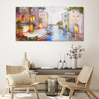The charming canals in the city Wall art on glass