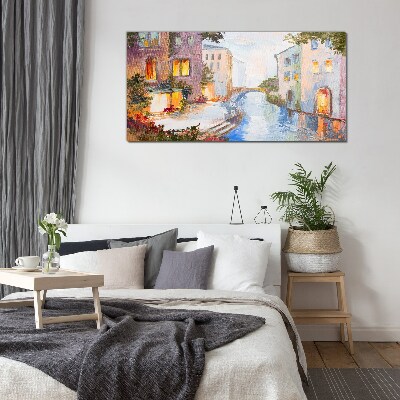 The charming canals in the city Wall art on glass