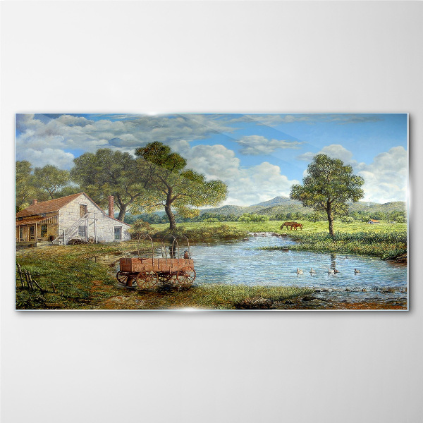 A peaceful rural landscape with a river Wall art on glass