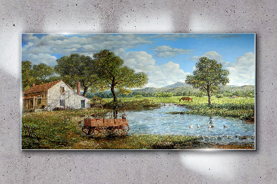 A peaceful rural landscape with a river Wall art on glass