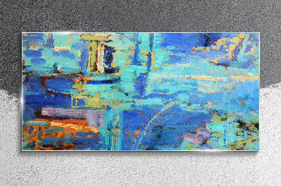 Abstract composition in blue tones Glass art print