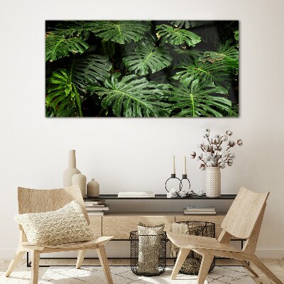 Tropical Monstera Leaves Wall art on glass