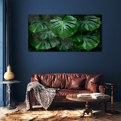 Green Symphony of Monstera Leaves Glass art print
