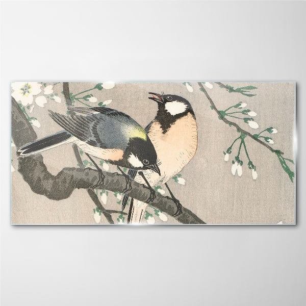 Birds on a branch Glass art print