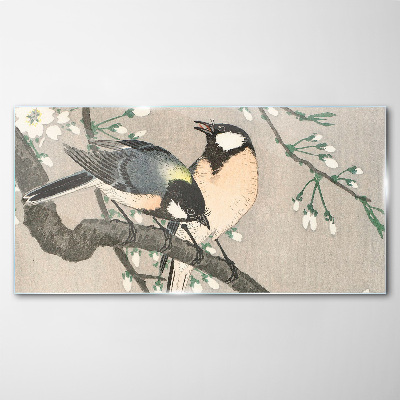 Birds on a branch Glass art print