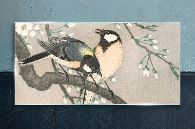 Birds on a branch Glass art print