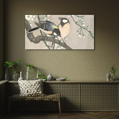 Birds on a branch Glass art print