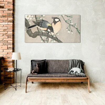 Birds on a branch Glass art print