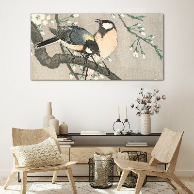 Birds on a branch Glass art print