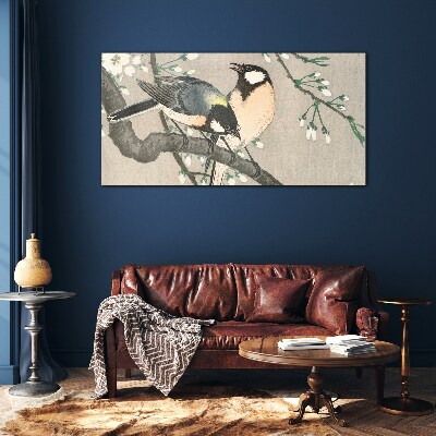 Birds on a branch Glass art print