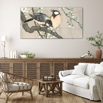 Birds on a branch Glass art print