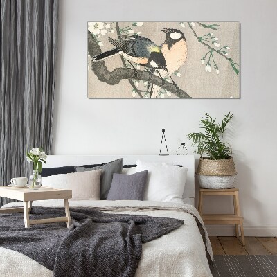 Birds on a branch Glass art print