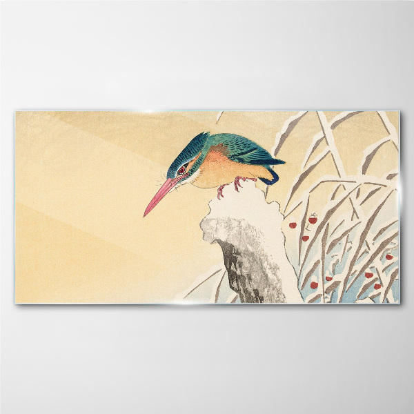 A bird against a delicate landscape Wall art on glass