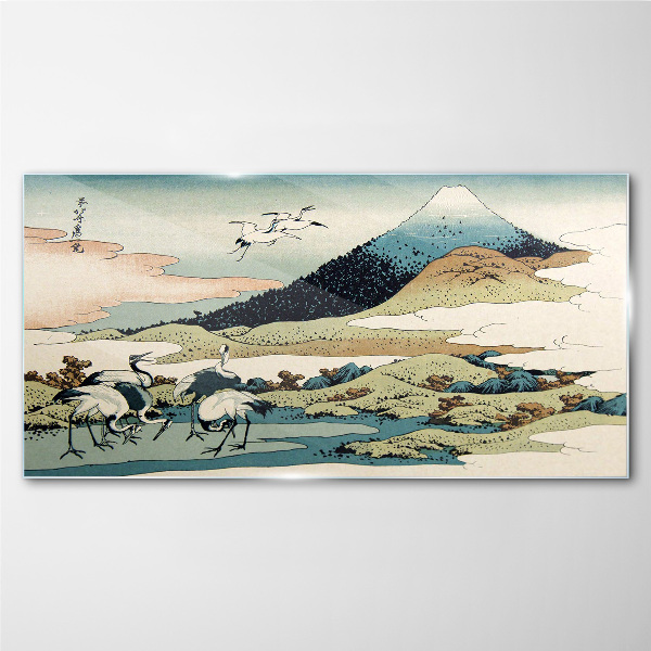 Cranes by a Mountain Glass art print