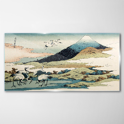Cranes by a Mountain Glass art print
