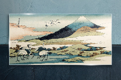 Cranes by a Mountain Glass art print